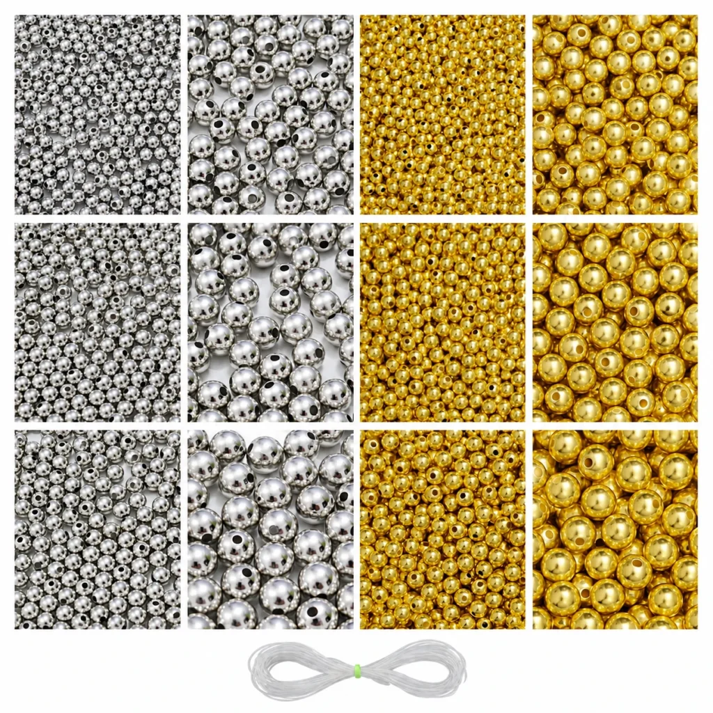 Golden and Silver Pearl Beads for Jewellery Making Kit – 3600 Pcs, 6 Sizes | REGLET
