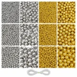 Golden and Silver Pearl Beads for Jewellery Making Kit – 3600 Pcs, 6 Sizes | REGLET