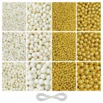 Golden and Off-White Pearl Beads for Jewellery Making Kit – 3600 Pcs, 6 Sizes | REGLET