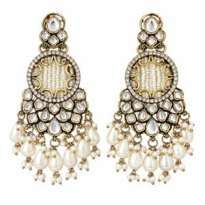 Antique Gold Chandbali Earrings for Women – Kundan Pearl Dangle Jewellery