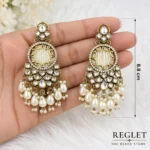 Antique Gold Chandbali Earrings for Women – Kundan Pearl Dangle Jewellery | REGLET J30 - Image 3