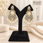 Antique Gold Chandbali Earrings for Women – Kundan Pearl Dangle Jewellery | REGLET J30 - Image 5