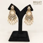 Antique Gold Chandbali Earrings for Women – Kundan Pearl Dangle Jewellery | REGLET J30 - Image 6