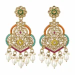 Multicolour Chandbali Earrings for Women – Gold Tone Kundan Pearl Dangle Jewellery