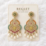 Multicolour Chandbali Earrings for Women – Gold Tone Kundan Pearl Dangle Jewellery | REGLET J31 - Image 2