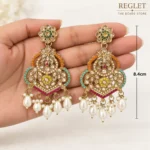 Multicolour Chandbali Earrings for Women – Gold Tone Kundan Pearl Dangle Jewellery | REGLET J31 - Image 3