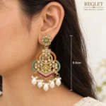 Multicolour Chandbali Earrings for Women – Gold Tone Kundan Pearl Dangle Jewellery | REGLET J31 - Image 4