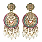 Multicolour Kundan Chandbali Earrings for Women – Gold Tone Pearl Drop Jewellery