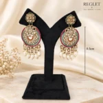 Multicolour Kundan Chandbali Earrings for Women – Gold Tone Pearl Drop Jewellery | REGLET J32 - Image 5