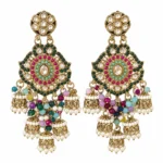 Multicolour Kundan Jhumka Earrings for Women – Gold Tone Pearl Dangle Jewellery