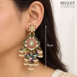 Multicolour Kundan Jhumka Earrings for Women – Gold Tone Pearl Dangle Jewellery | REGLET J33 - Image 4