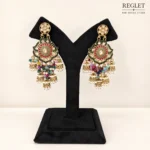 Multicolour Kundan Jhumka Earrings for Women – Gold Tone Pearl Dangle Jewellery | REGLET J33 - Image 6