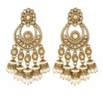 Golden Chandbali Jhumka Earrings for Women – Kundan Pearl Dangle Jewellery