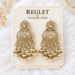 Golden Chandbali Jhumka Earrings for Women – Kundan Pearl Dangle Jewellery | REGLET J34 - Image 2