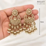 Golden Chandbali Jhumka Earrings for Women – Kundan Pearl Dangle Jewellery | REGLET J34 - Image 3