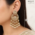 Golden Chandbali Jhumka Earrings for Women – Kundan Pearl Dangle Jewellery | REGLET J34 - Image 4