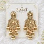 Golden Chandbali Jhumka Earrings for Women – Kundan Pearl Dangle Jewellery | REGLET J35 - Image 2