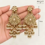 Golden Chandbali Jhumka Earrings for Women – Kundan Pearl Dangle Jewellery | REGLET J35 - Image 3
