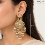 Golden Chandbali Jhumka Earrings for Women – Kundan Pearl Dangle Jewellery | REGLET J35 - Image 4