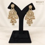 Golden Chandbali Jhumka Earrings for Women – Kundan Pearl Dangle Jewellery | REGLET J35 - Image 6