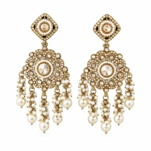 Golden Chandbali Earrings for Women – Kundan Pearl Dangle Jewellery