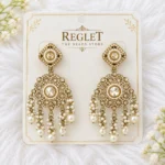 Golden Chandbali Earrings for Women – Kundan Pearl Dangle Jewellery | REGLET J36 - Image 2