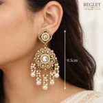 Golden Chandbali Earrings for Women – Kundan Pearl Dangle Jewellery | REGLET J36 - Image 4