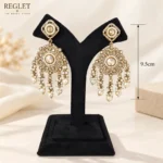 Golden Chandbali Earrings for Women – Kundan Pearl Dangle Jewellery | REGLET J36 - Image 5