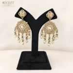 Golden Chandbali Earrings for Women – Kundan Pearl Dangle Jewellery | REGLET J36 - Image 6