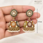 Multicolour Jhumka Earrings for Women – Gold Tone Kundan Pearl Dangle Jewellery | REGLET J37 - Image 3
