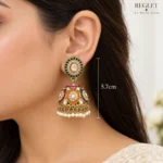 Multicolour Jhumka Earrings for Women – Gold Tone Kundan Pearl Dangle Jewellery | REGLET J37 - Image 4