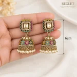Traditional Multicolour Jhumka Earrings for Women – Gold Tone Kundan Pearl Jewellery | REGLET J38 - Image 2