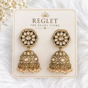 Antique Gold Jhumka Earrings for Women – Kundan-Style Floral Dangle Jewellery
