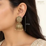 Antique Gold Jhumka Earrings for Women – Kundan-Style Floral Dangle Jewellery | REGLET J39 - Image 4