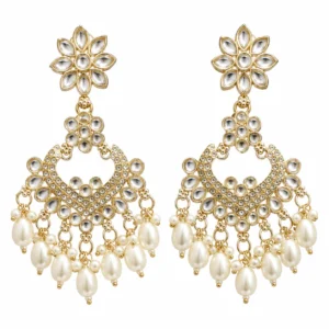 Kundan Chandbali Earrings Jhumka-1 with pearl accents in gold tone