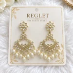 Kundan Chandbali Earrings with Pearls for Women | Gold Tone Traditional Dangle Jewellery - Image 2