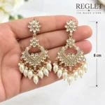 Kundan Chandbali Earrings with Pearls for Women | Gold Tone Traditional Dangle Jewellery - Image 6