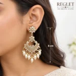 Kundan Chandbali Earrings with Pearls for Women | Gold Tone Traditional Dangle Jewellery - Image 4