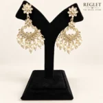 Kundan Chandbali Earrings with Pearls for Women | Gold Tone Traditional Dangle Jewellery - Image 3