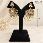 Antique Gold Chandbali Earrings for Women – Kundan Pearl Traditional Jewellery | REGLET J10 - Image 4