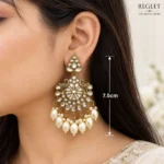 Antique Gold Chandbali Earrings for Women – Kundan Pearl Traditional Jewellery | REGLET J10 - Image 5