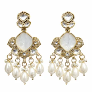 Kundan Pearl Chandbali Earrings for Women – Gold Tone Traditional Jewellery | REGLET J11