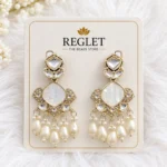 Kundan Pearl Chandbali Earrings for Women – Gold Tone Traditional Jewellery | REGLET J11 - Image 2