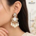 Kundan Pearl Chandbali Earrings for Women – Gold Tone Traditional Jewellery | REGLET J11 - Image 3