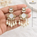 Kundan Pearl Chandbali Earrings for Women – Gold Tone Traditional Jewellery | REGLET J11 - Image 5