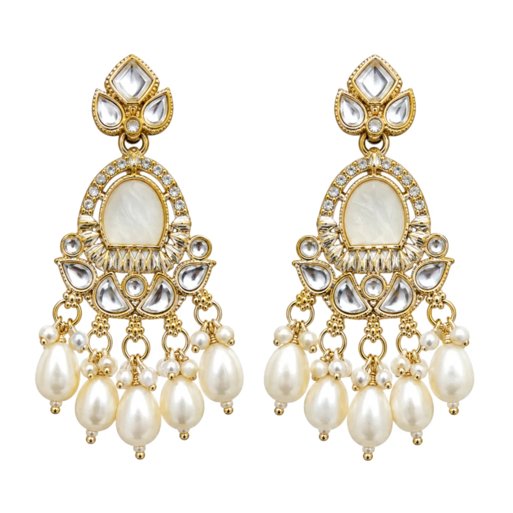 Kundan Pearl Chandbali Earrings for Women – Gold Tone Traditional Jewellery | REGLET J12