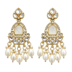Kundan Pearl Chandbali Earrings for Women – Gold Tone Traditional Jewellery | REGLET J12