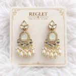 Kundan Pearl Chandbali Earrings for Women – Gold Tone Traditional Jewellery | REGLET J12 - Image 2