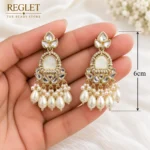 Kundan Pearl Chandbali Earrings for Women – Gold Tone Traditional Jewellery | REGLET J12 - Image 3