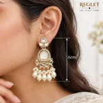 Kundan Pearl Chandbali Earrings for Women – Gold Tone Traditional Jewellery | REGLET J12 - Image 5
